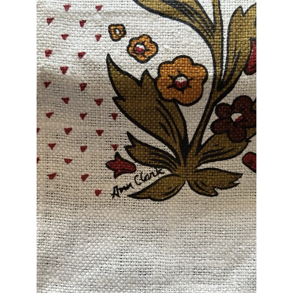 Vtg Kitchen Linen Tea Towel Jacobean Floral Signed Ann Clark Large 17 x 30